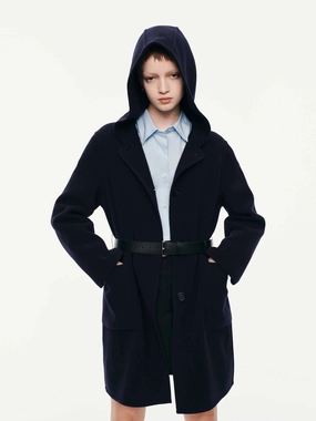 Micro Perforated Panels Convertible Collar With Belt Hooded Coat