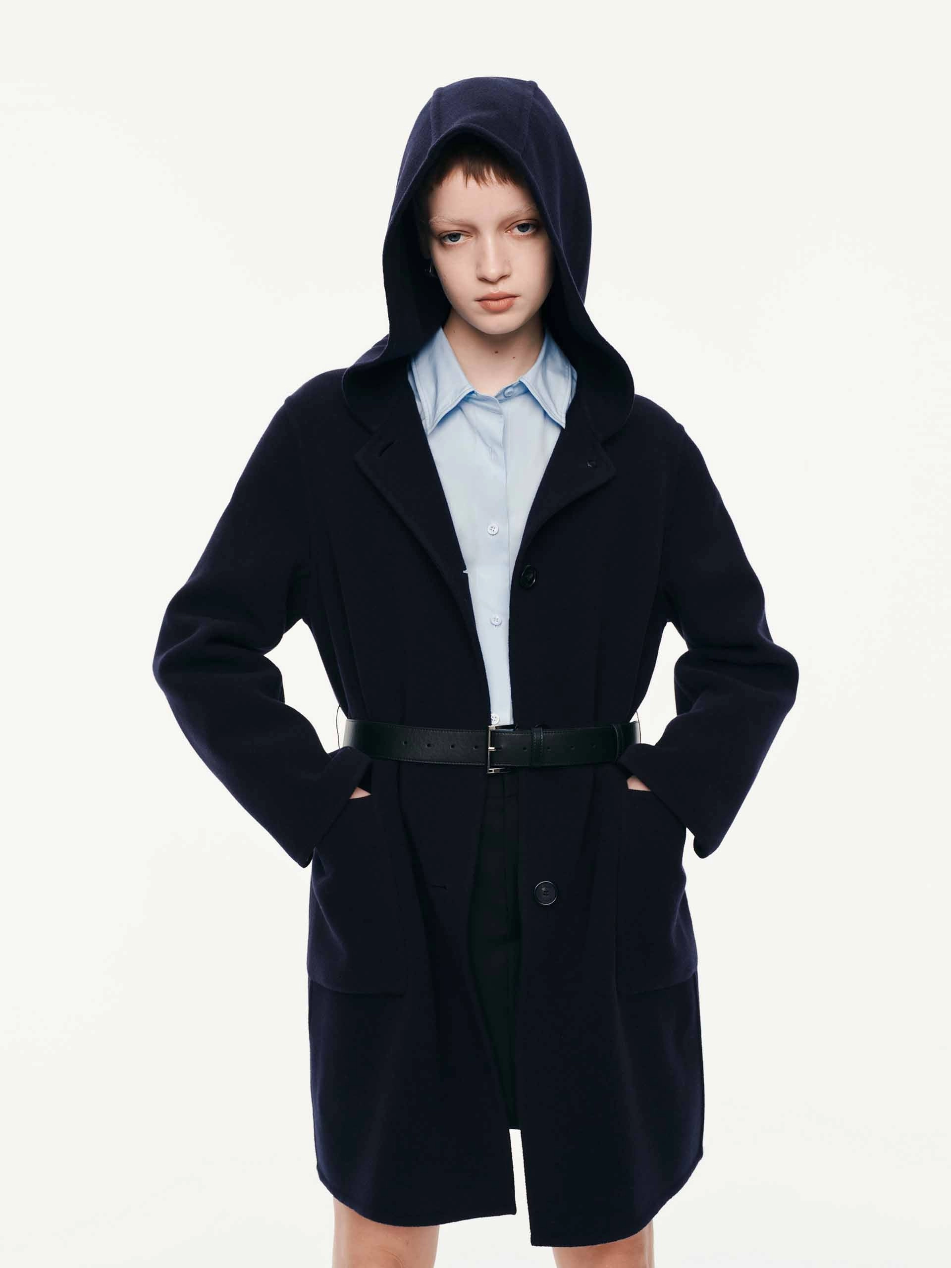 Weekend Outing Wear With Belt Hooded Coat