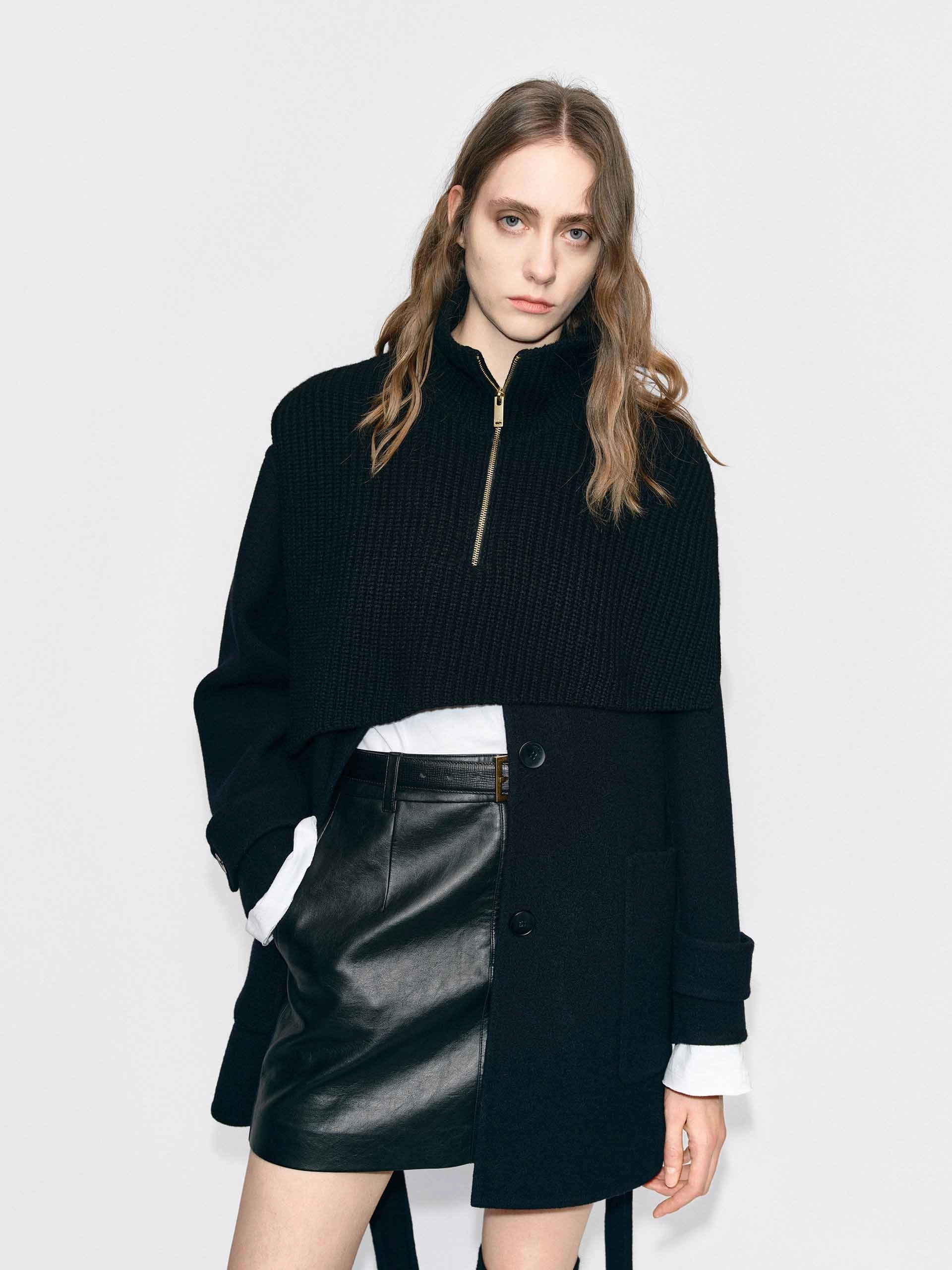 Oversized Fit Adjustable Hood System With Belt Wool Coat