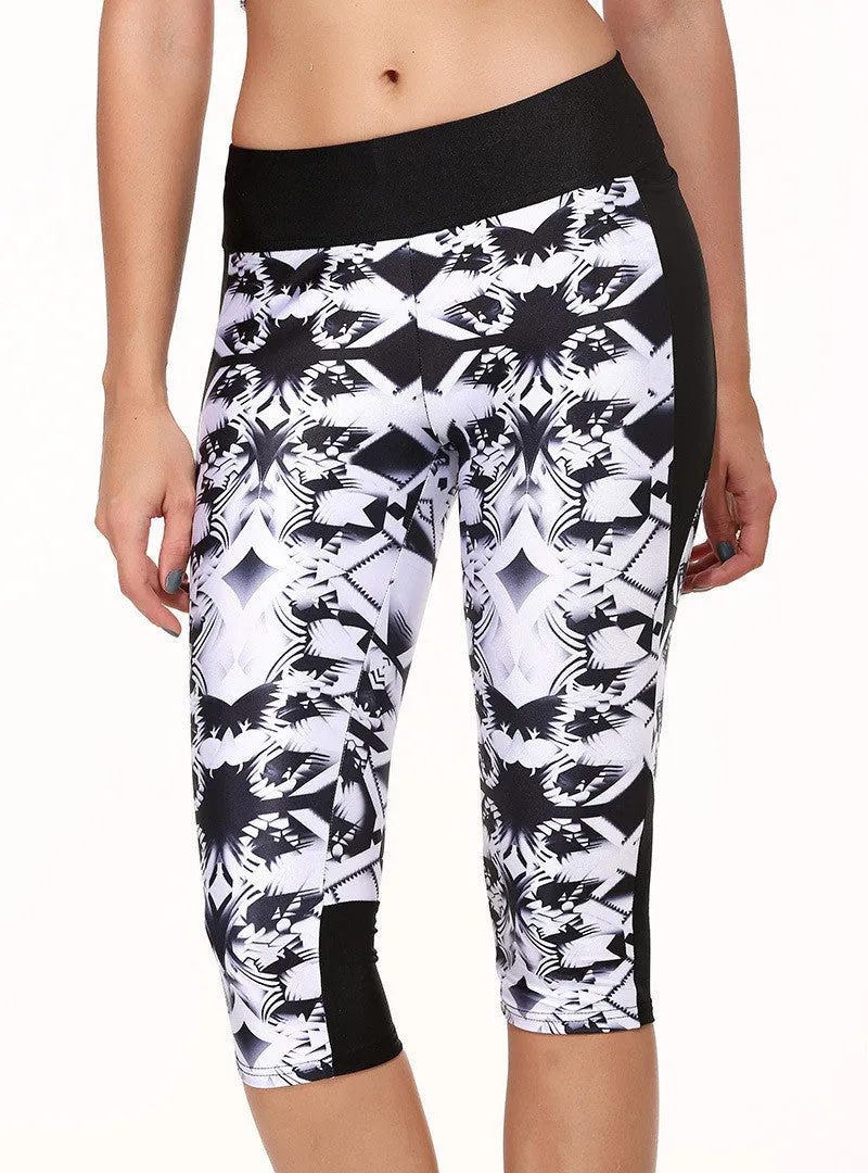 Women Capri Patchwork Mid-Calf Pants Quick Dry Leggings With Pocket