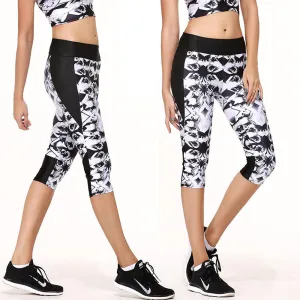 Women Capri Patchwork Mid-Calf Pants Quick Dry Leggings With Pocket
