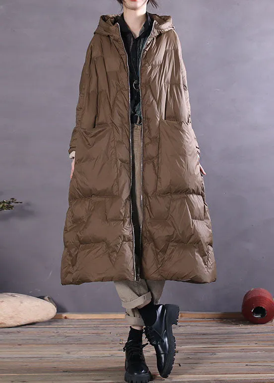 Women Khaki Zip Up fashion Duck Down coat Winter