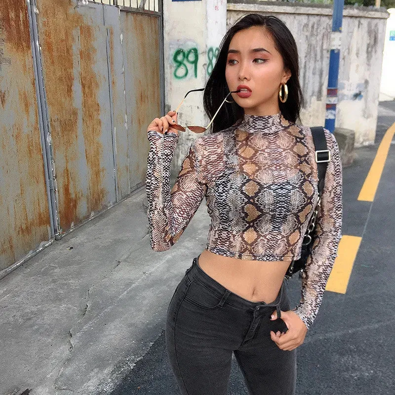 Women Mesh Long Sleeve Sheer Tops