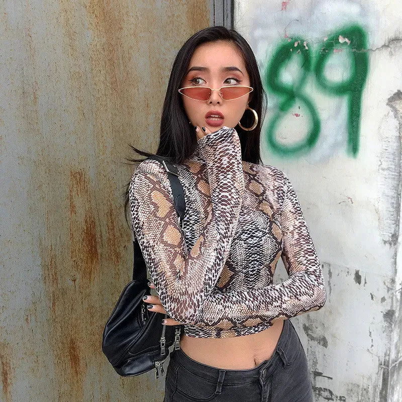 Women Mesh Long Sleeve Sheer Tops