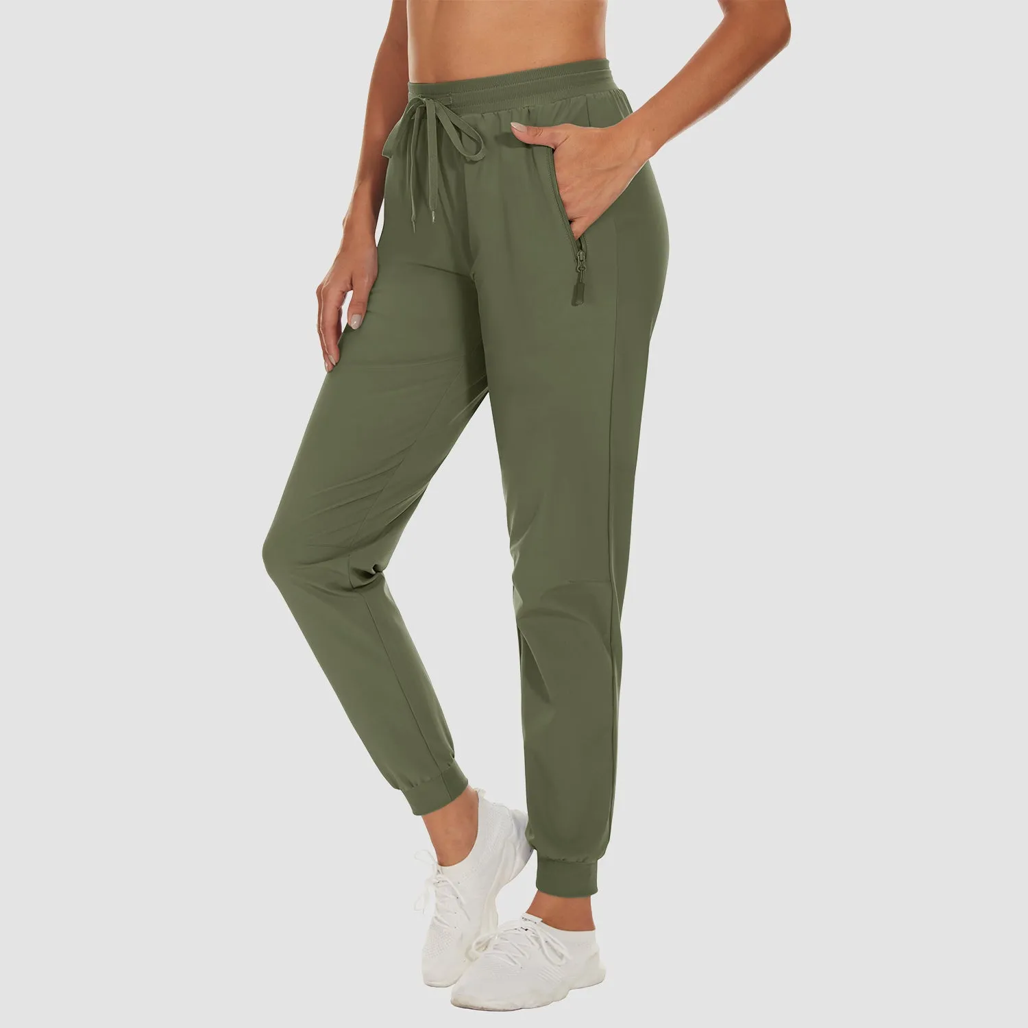 Women's Athletic Pants Lightweight Stretch Casual Pants Running Gym Workout Yoga Pants with Zipper Pockets