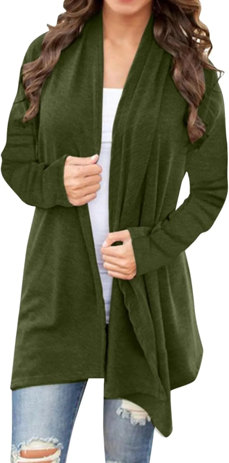 Women's Cardigan Casual Long Sleeve Open Front Cardigans Lightweight Essential Solid Outdoor Tops with Pockets