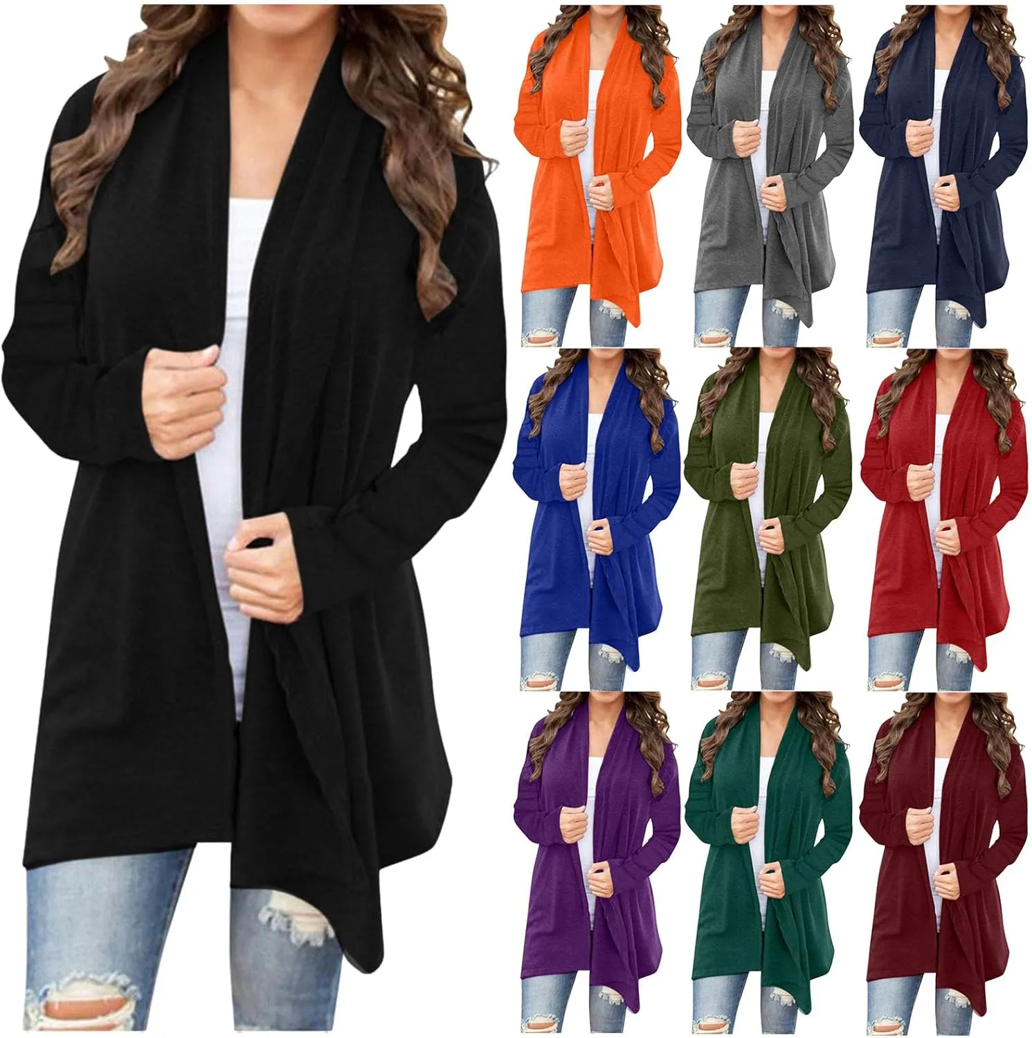 Women's Cardigan Casual Long Sleeve Open Front Cardigans Lightweight Essential Solid Outdoor Tops with Pockets
