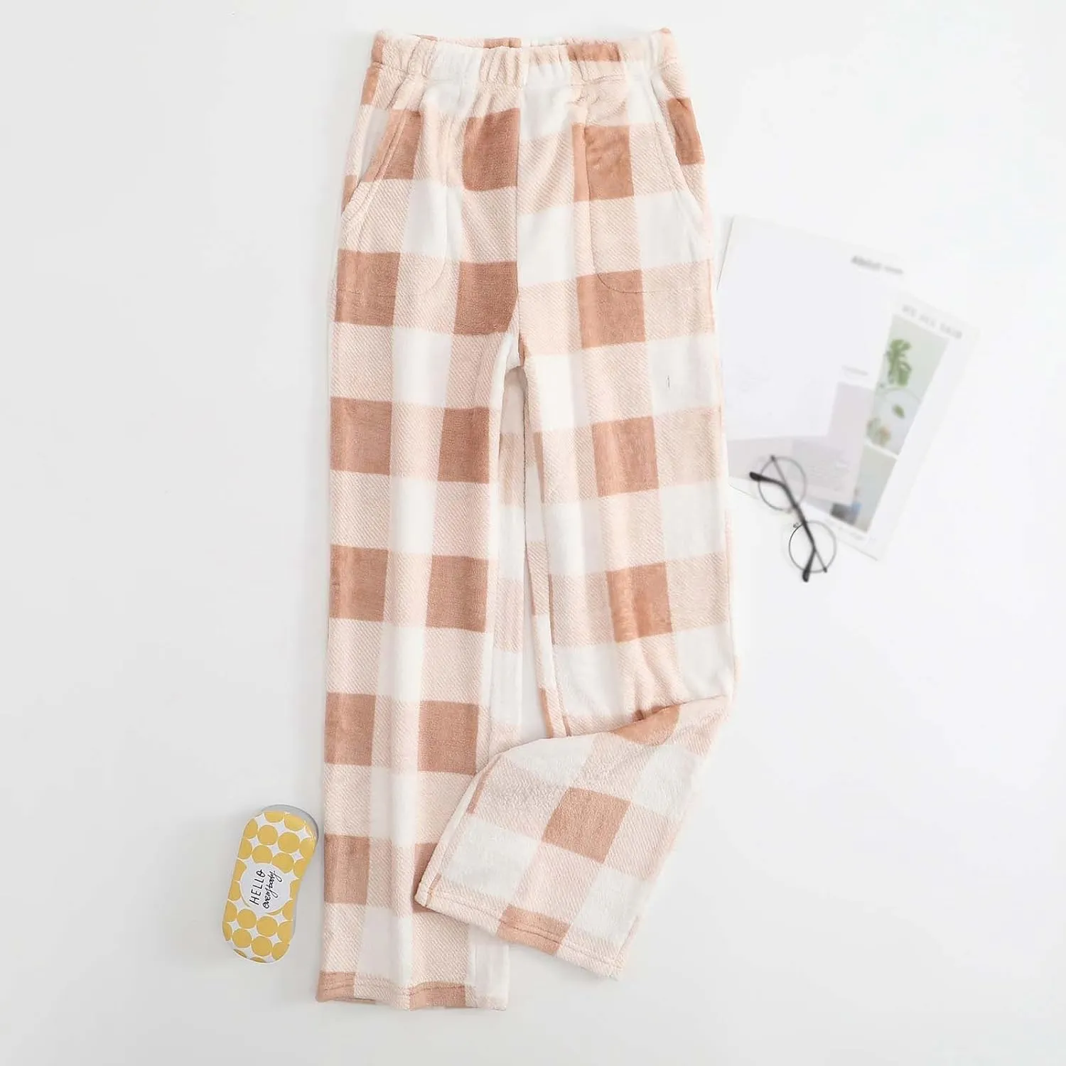 Womens Flannel Pajama Pants Fleece Lined Pants Thick Warm Loungewear Pants Long Johns Thermal Pants Plaid Pants