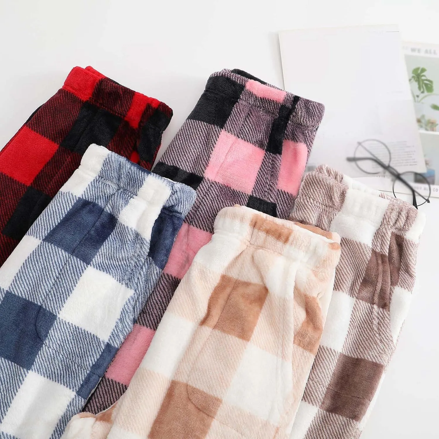Womens Flannel Pajama Pants Fleece Lined Pants Thick Warm Loungewear Pants Long Johns Thermal Pants Plaid Pants