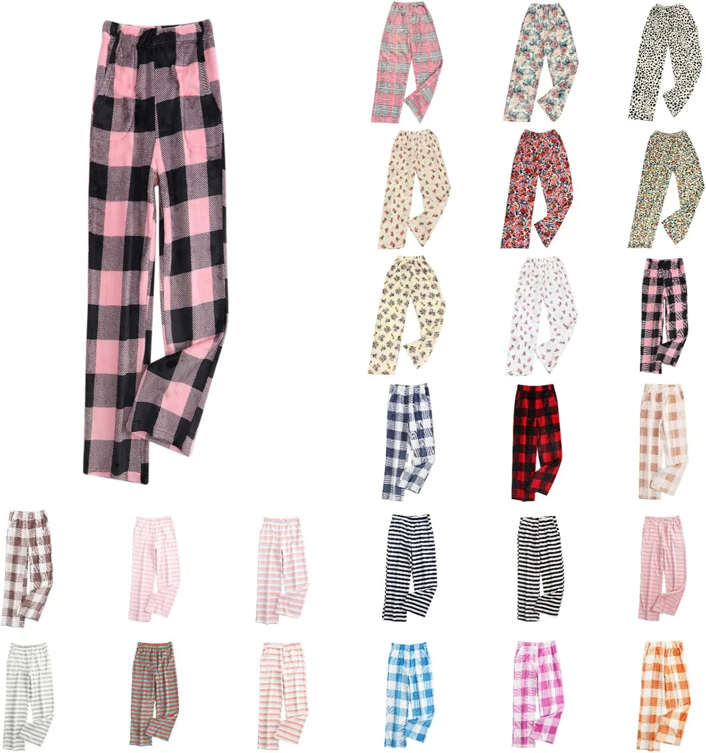 Womens Flannel Pajama Pants Fleece Lined Pants Thick Warm Loungewear Pants Long Johns Thermal Pants Plaid Pants