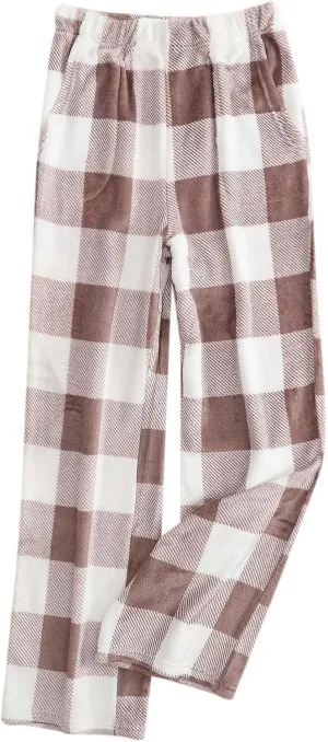 Womens Flannel Pajama Pants Fleece Lined Pants Thick Warm Loungewear Pants Long Johns Thermal Pants Plaid Pants