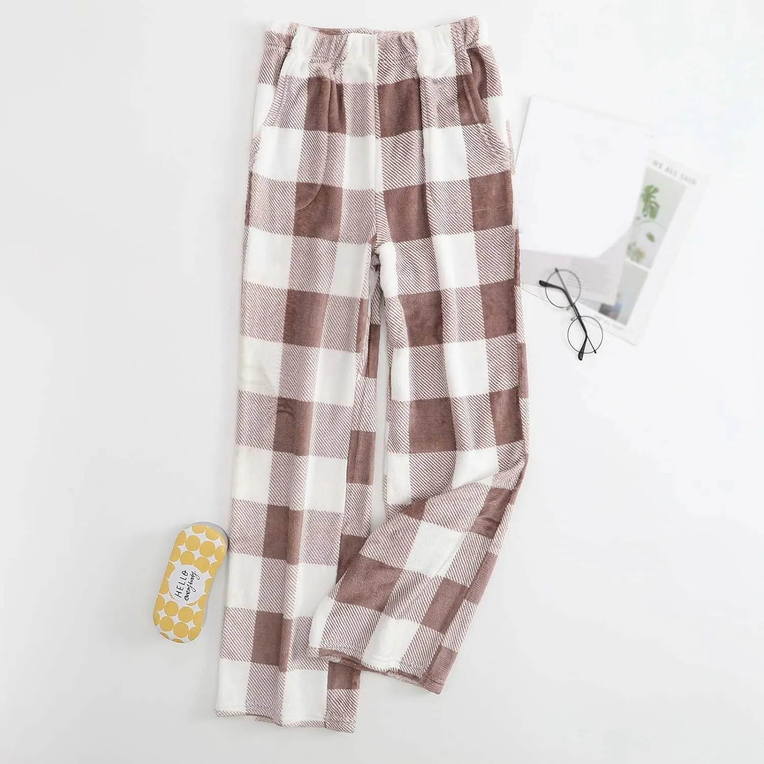 Womens Flannel Pajama Pants Fleece Lined Pants Thick Warm Loungewear Pants Long Johns Thermal Pants Plaid Pants