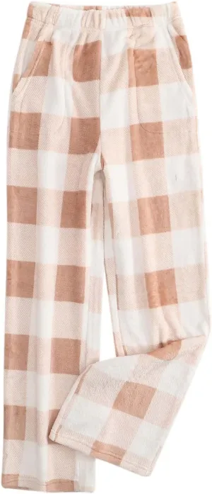 Womens Flannel Pajama Pants Fleece Lined Pants Thick Warm Loungewear Pants Long Johns Thermal Pants Plaid Pants