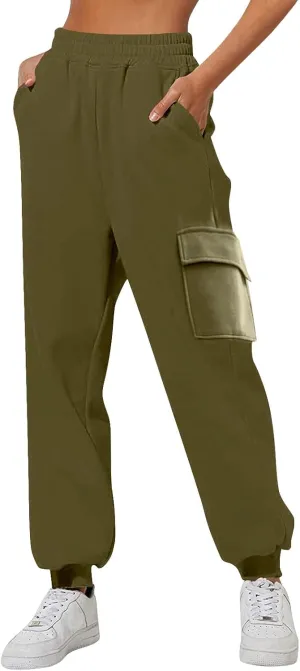 Womens Fleece Lined Pants Wide Leg Elastic Waist Sweatpants Fashion Line Loose Pants Fall Casual Basic High Waisted