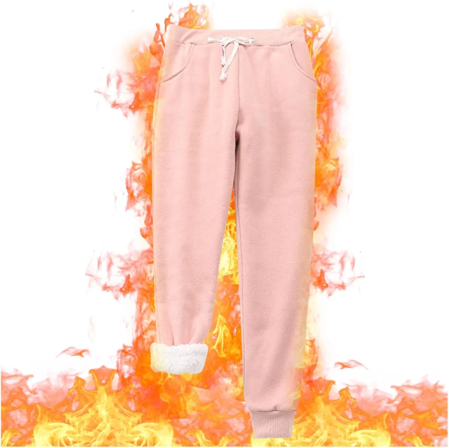 Women's Fleece Sweatpants Sherpa Lined Pants Winter Warm Drawstring Athletic Jogger Cozy Thermal Pants with Pockets