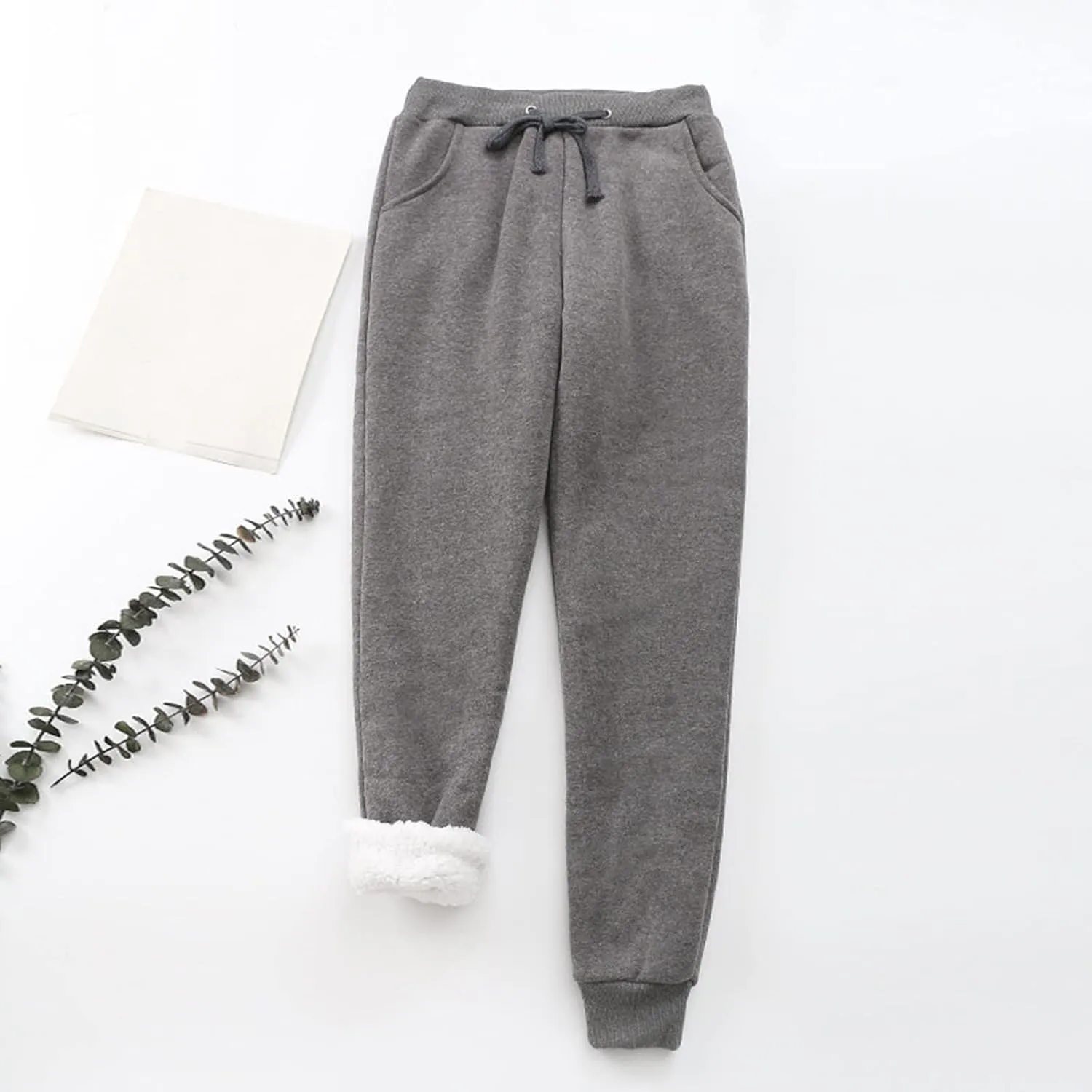 Women's Fleece Sweatpants Sherpa Lined Pants Winter Warm Drawstring Athletic Jogger Cozy Thermal Pants with Pockets