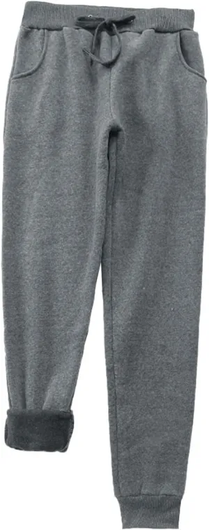 Women's Fleece Sweatpants Sherpa Lined Pants Winter Warm Drawstring Athletic Jogger Cozy Thermal Pants with Pockets