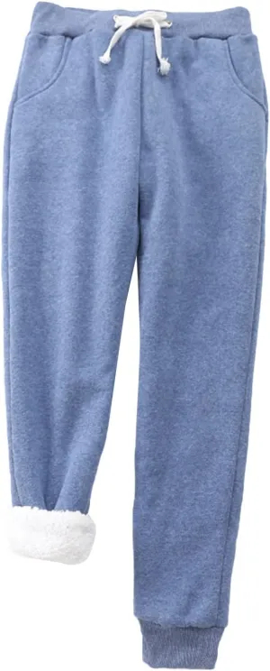 Women's Fleece Sweatpants Sherpa Lined Pants Winter Warm Drawstring Athletic Jogger Cozy Thermal Pants with Pockets