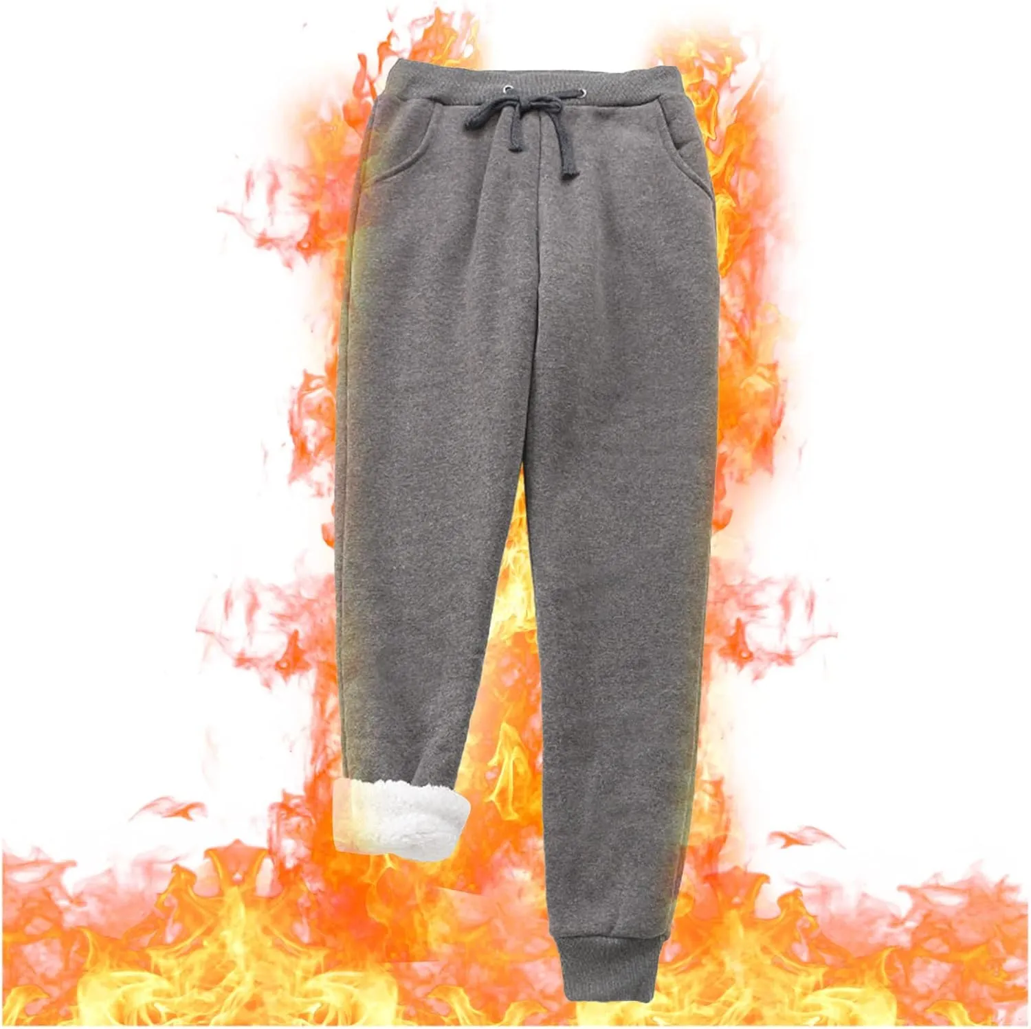 Women's Fleece Sweatpants Sherpa Lined Pants Winter Warm Drawstring Athletic Jogger Cozy Thermal Pants with Pockets