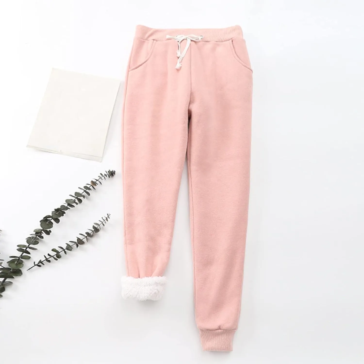 Women's Fleece Sweatpants Sherpa Lined Pants Winter Warm Drawstring Athletic Jogger Cozy Thermal Pants with Pockets