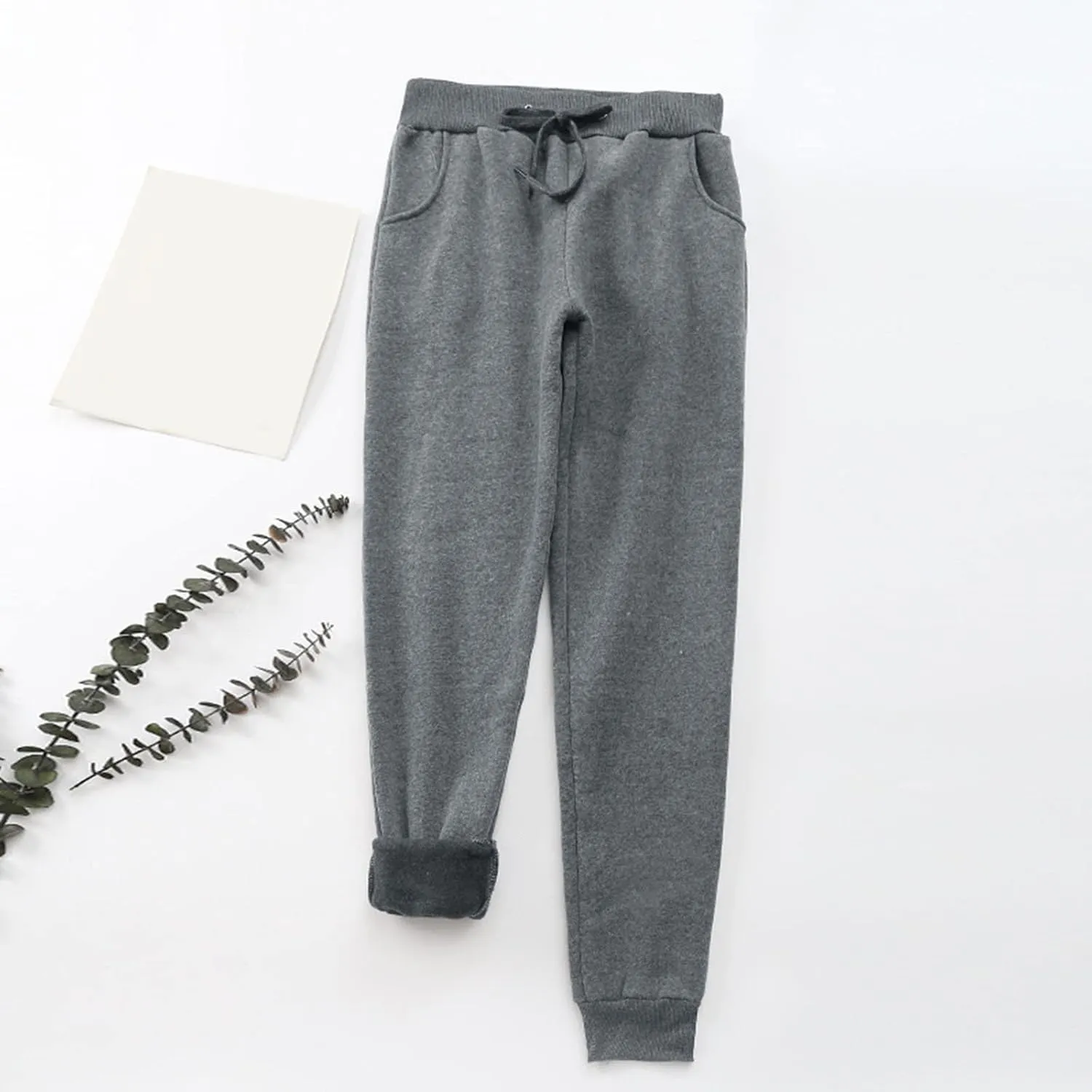 Women's Fleece Sweatpants Sherpa Lined Pants Winter Warm Drawstring Athletic Jogger Cozy Thermal Pants with Pockets