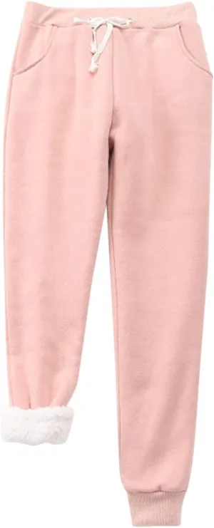 Women's Fleece Sweatpants Sherpa Lined Pants Winter Warm Drawstring Athletic Jogger Cozy Thermal Pants with Pockets