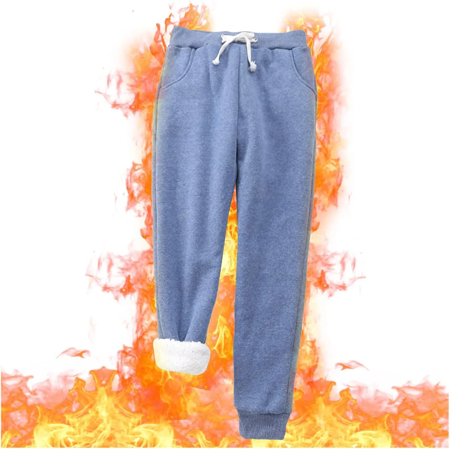 Women's Fleece Sweatpants Sherpa Lined Pants Winter Warm Drawstring Athletic Jogger Cozy Thermal Pants with Pockets