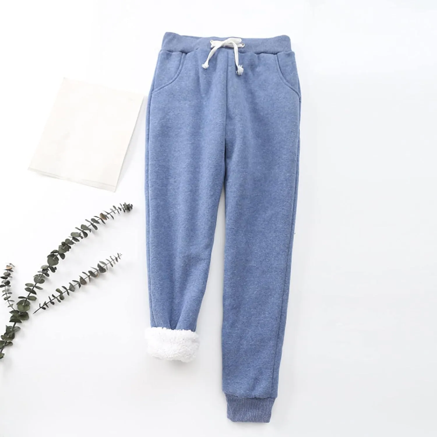 Women's Fleece Sweatpants Sherpa Lined Pants Winter Warm Drawstring Athletic Jogger Cozy Thermal Pants with Pockets