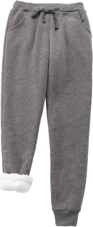 Women's Fleece Sweatpants Sherpa Lined Pants Winter Warm Drawstring Athletic Jogger Cozy Thermal Pants with Pockets