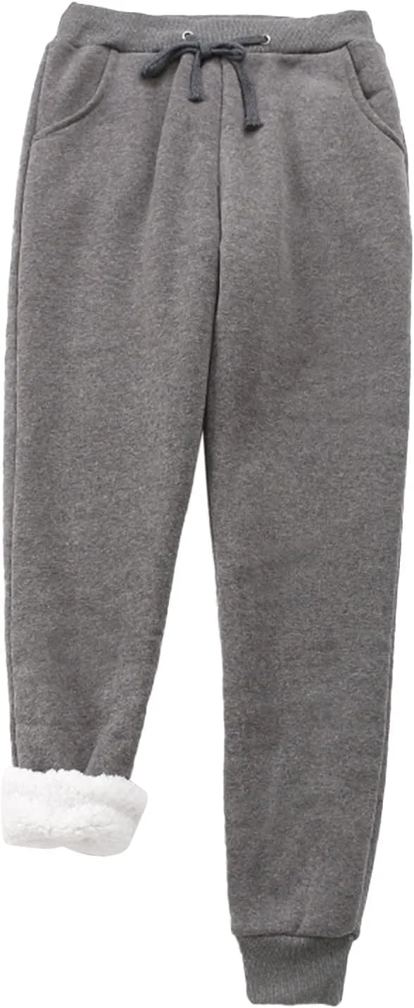 Women's Fleece Sweatpants Sherpa Lined Pants Winter Warm Drawstring Athletic Jogger Cozy Thermal Pants with Pockets