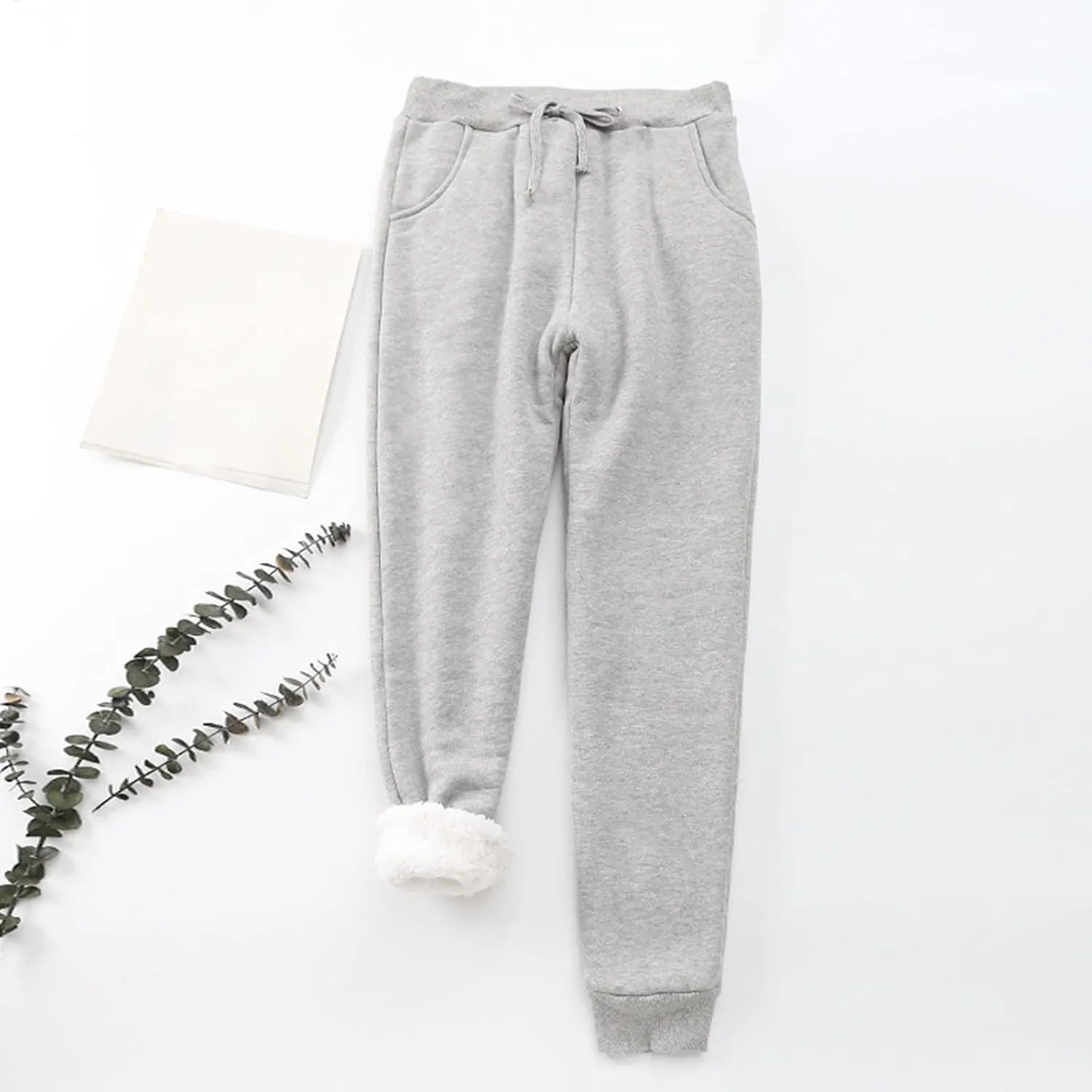 Women's Fleece Sweatpants Sherpa Lined Pants Winter Warm Drawstring Athletic Jogger Cozy Thermal Pants with Pockets