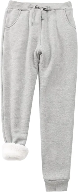Women's Fleece Sweatpants Sherpa Lined Pants Winter Warm Drawstring Athletic Jogger Cozy Thermal Pants with Pockets