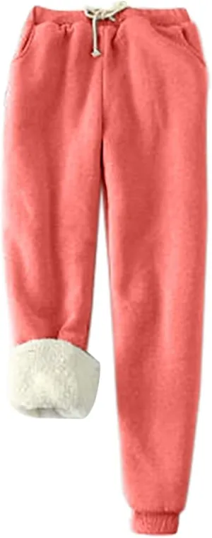 Womens Fleece Sweatpants Sherpa Lined Winter Warm Athletic Jogger Pants Plush Cozy Thermal Leggings with Pockets