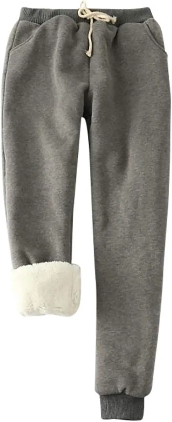Womens Fleece Sweatpants Sherpa Lined Winter Warm Athletic Jogger Thick Plush Cozy Thermal Pants with Pockets M-5XL