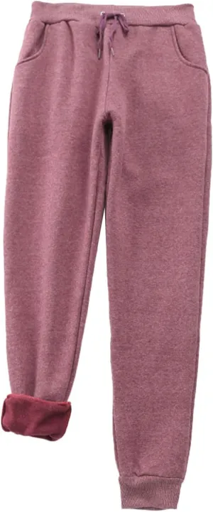 Women's Fleece Sweatpants Velvet Lined Pants Winter Warm Drawstring Athletic Jogger Cozy Thermal Pants with Pockets