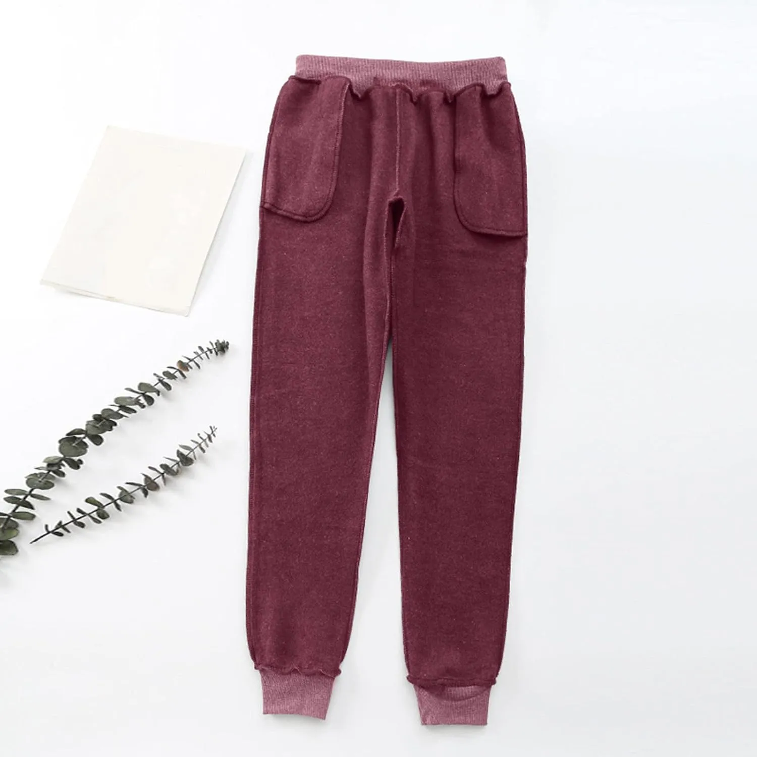 Women's Fleece Sweatpants Velvet Lined Pants Winter Warm Drawstring Athletic Jogger Cozy Thermal Pants with Pockets