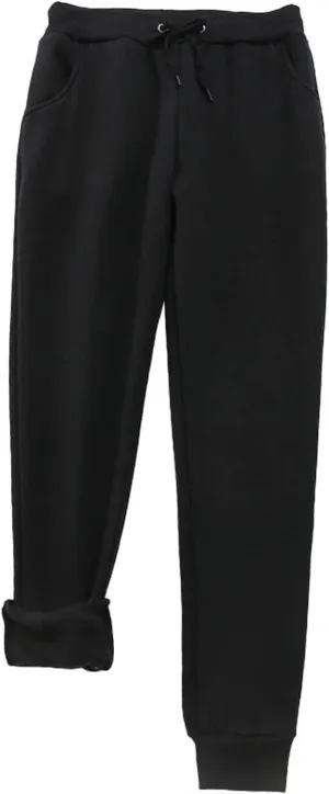Women's Fleece Sweatpants Velvet Lined Pants Winter Warm Drawstring Athletic Jogger Cozy Thermal Pants with Pockets