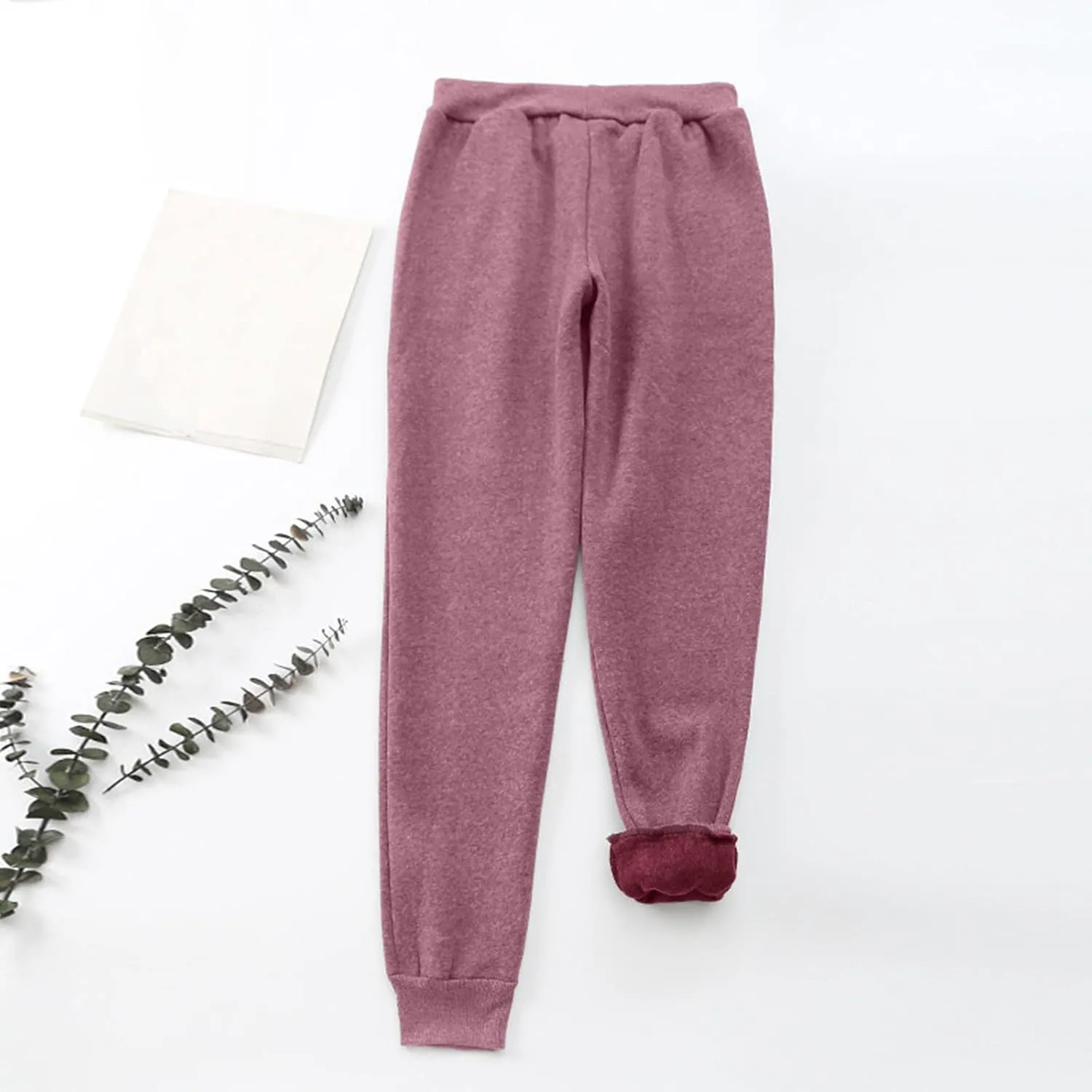 Women's Fleece Sweatpants Velvet Lined Pants Winter Warm Drawstring Athletic Jogger Cozy Thermal Pants with Pockets