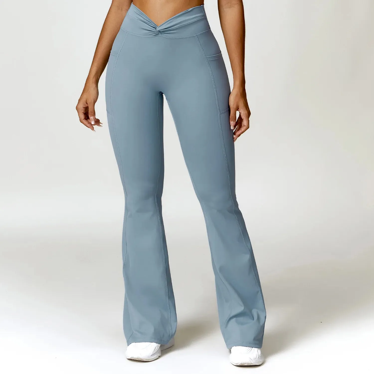 Women's High Waist Flare Leggings with Pockets - Bell-Bottom Yoga Pants, Stretch Fitness Gym Trousers, Casual Sports Push-Up Tights