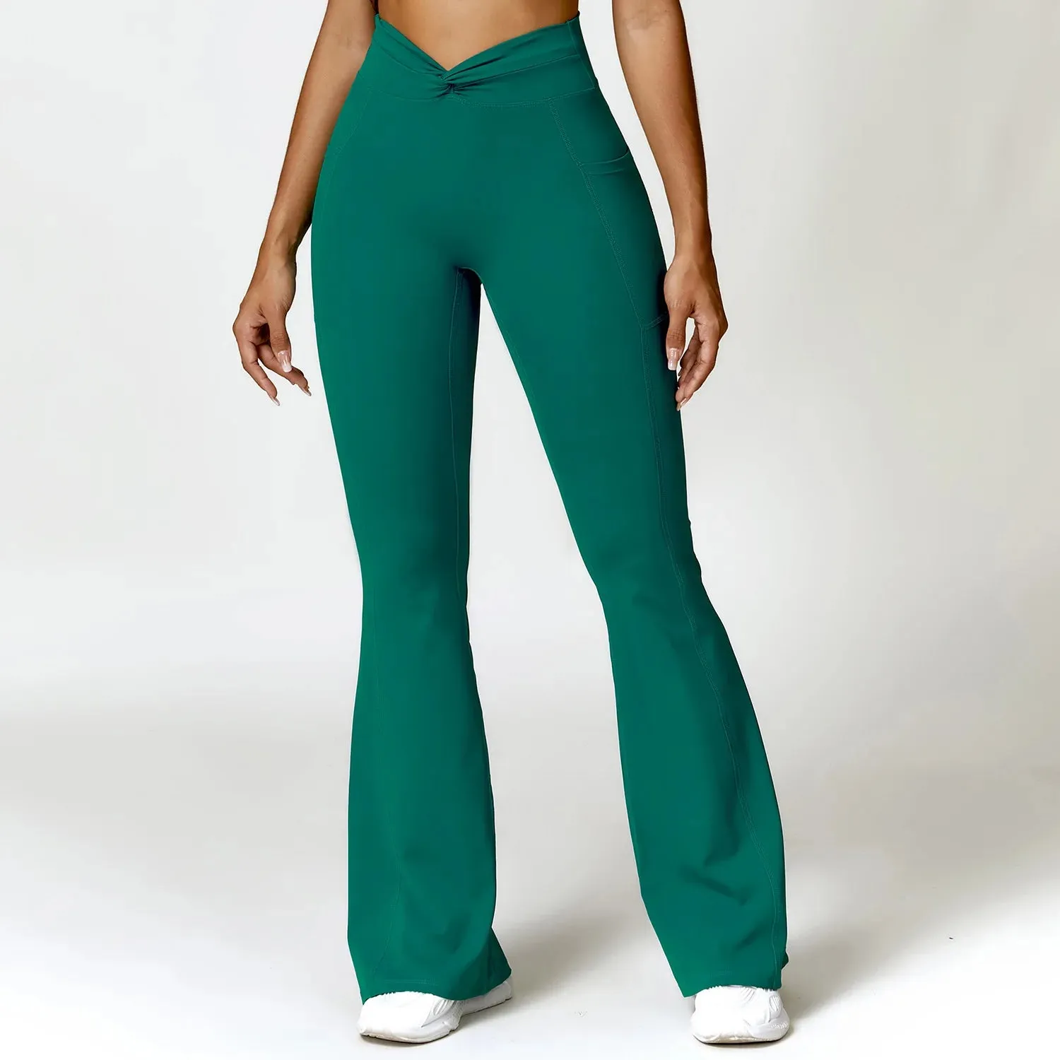 Women's High Waist Flare Leggings with Pockets - Bell-Bottom Yoga Pants, Stretch Fitness Gym Trousers, Casual Sports Push-Up Tights