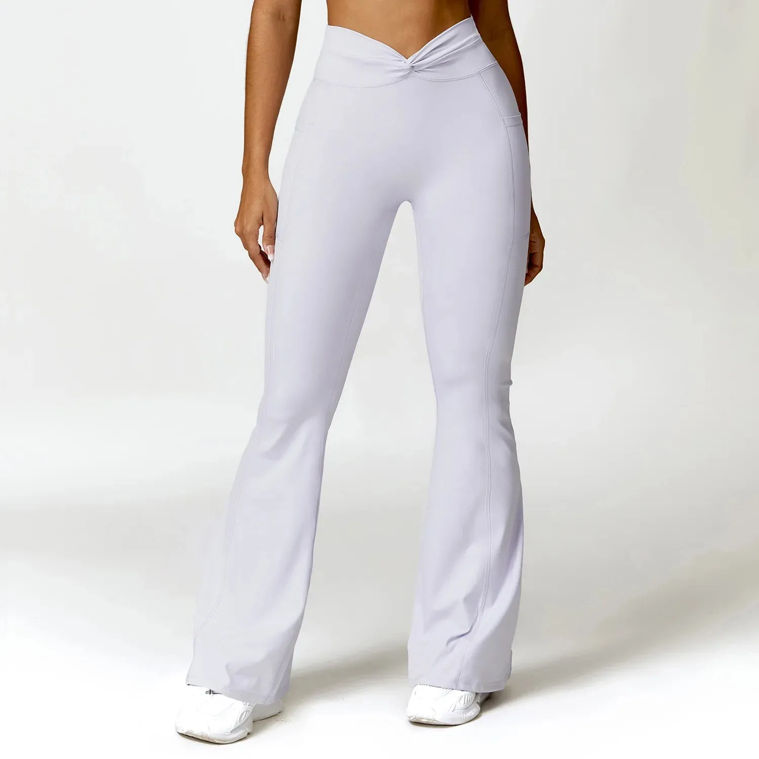 Women's High Waist Flare Leggings with Pockets - Bell-Bottom Yoga Pants, Stretch Fitness Gym Trousers, Casual Sports Push-Up Tights