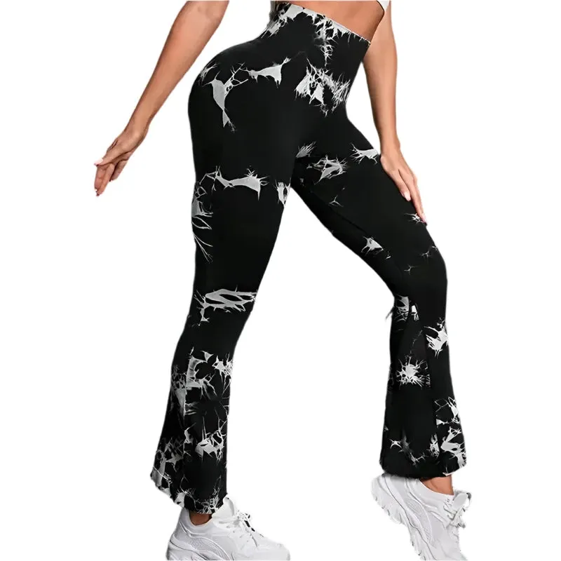 Women's High Waisted Seamless Tie Dye Flared Leggings - Tummy Control Bell Bottom Yoga Workout Pants