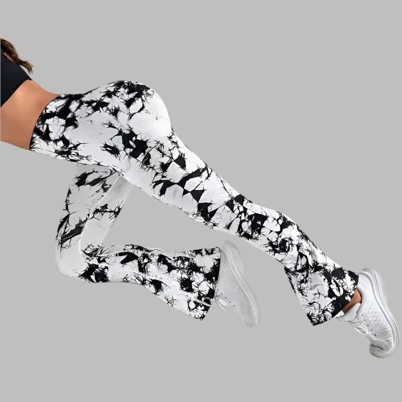 Women's High Waisted Seamless Tie Dye Flared Leggings - Tummy Control Bell Bottom Yoga Workout Pants