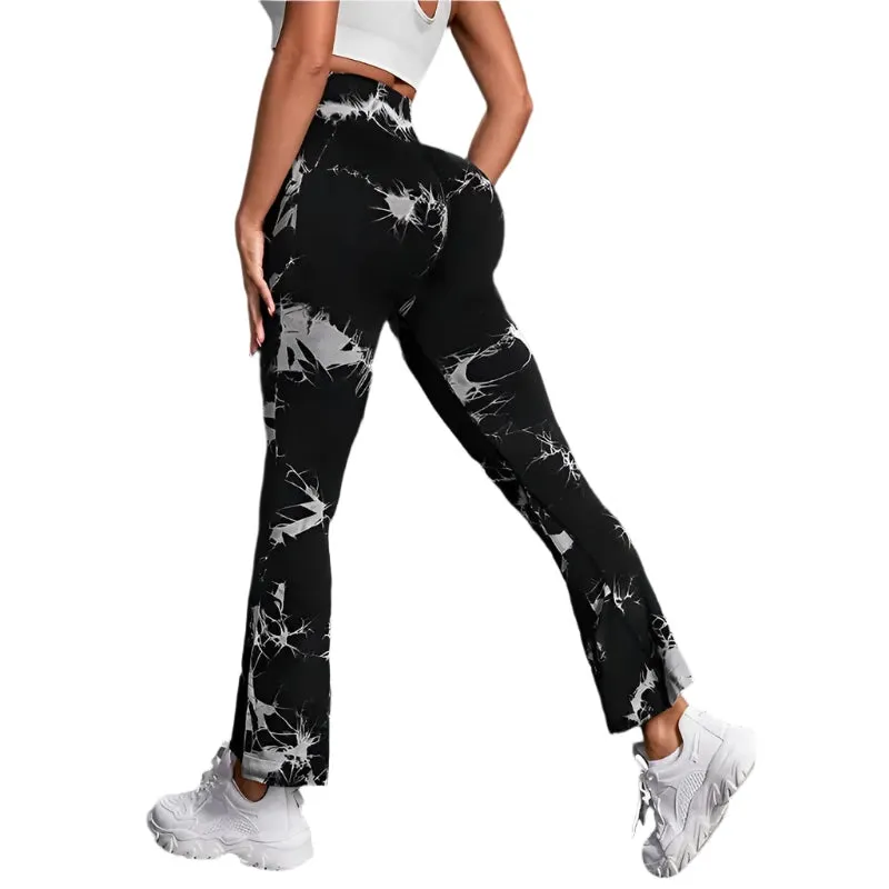Women's High Waisted Seamless Tie Dye Flared Leggings - Tummy Control Bell Bottom Yoga Workout Pants