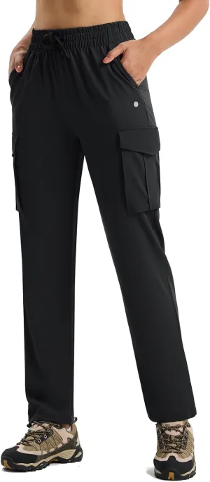 Women's Hiking Pants Lightweight Cargo Quick Dry Water Resistant UPF50  Travel Outdoor Pants Pockets Black M