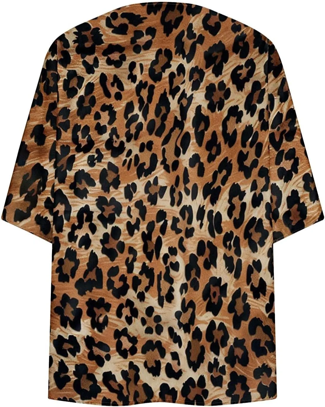 Womens Leopard Chiffon Kimono Cardigans 3/4 Sleeve Loose Beach Cover Up Lightweight Sun Protection Clothes Rash Guard