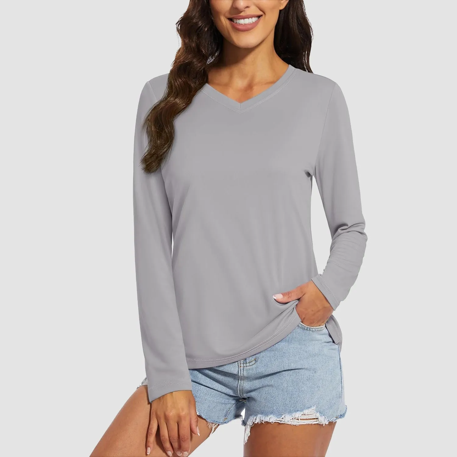 Women's Long Sleeve Shirts UPF 50  Sun Protection T Shirts V Neck Hiking Shirt Running Workout Performance Tee