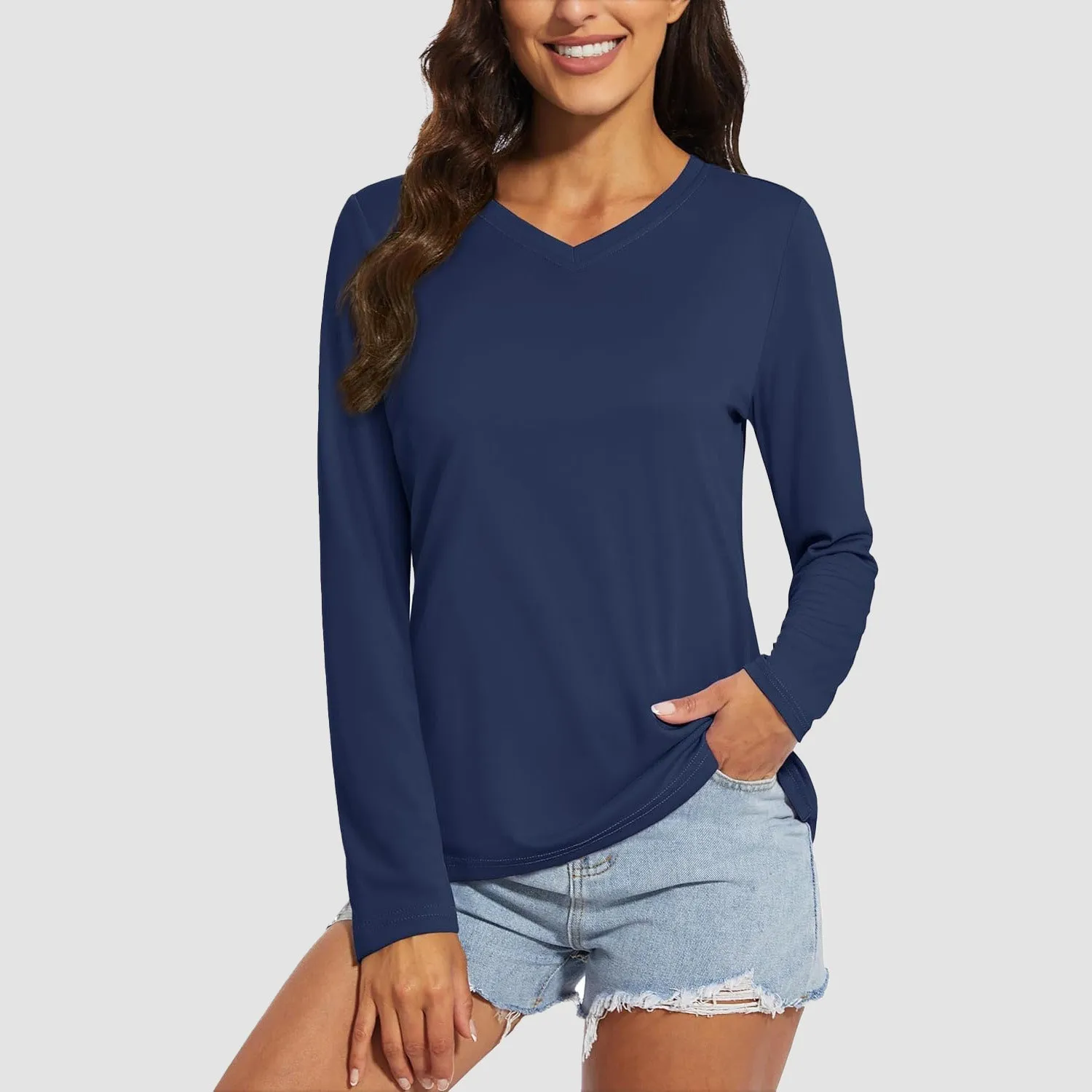 Women's Long Sleeve Shirts UPF 50  Sun Protection T Shirts V Neck Hiking Shirt Running Workout Performance Tee