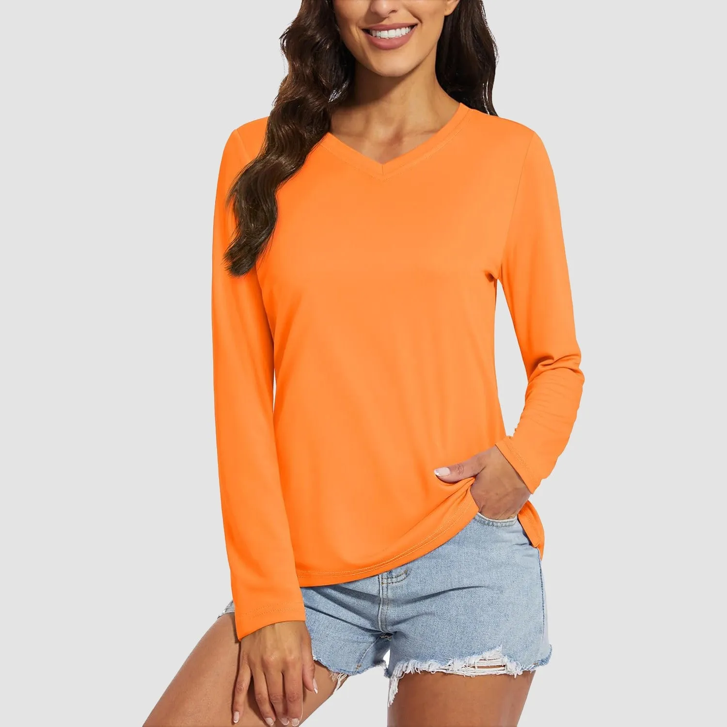 Women's Long Sleeve Shirts UPF 50  Sun Protection T Shirts V Neck Hiking Shirt Running Workout Performance Tee