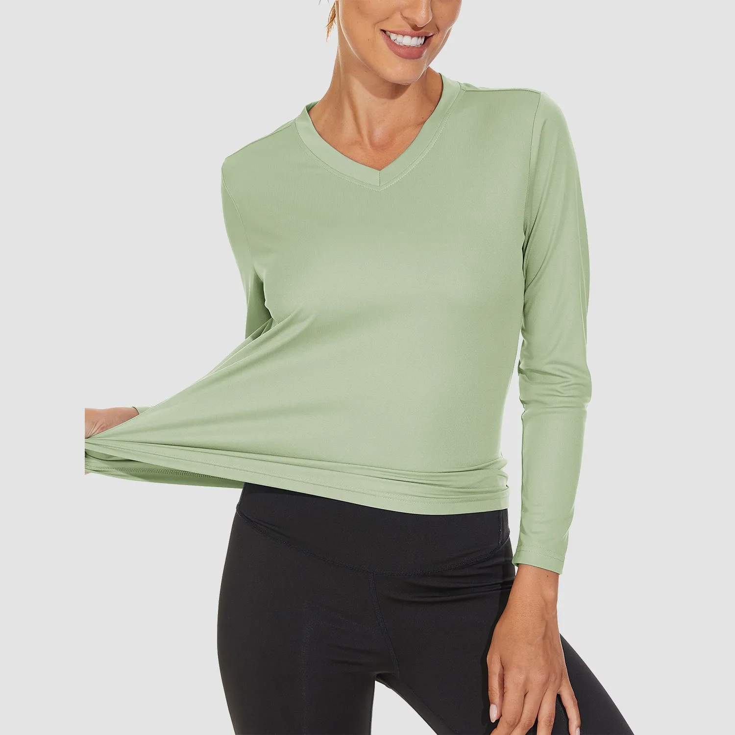 Women's Long Sleeve Shirts UPF 50  Sun Protection T Shirts V Neck Hiking Shirt Running Workout Performance Tee